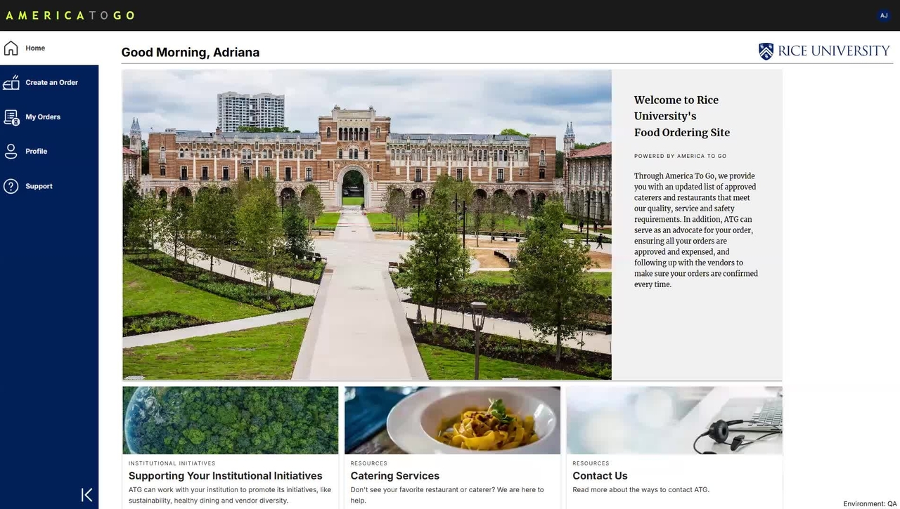 America To Go Ordering Site Demo