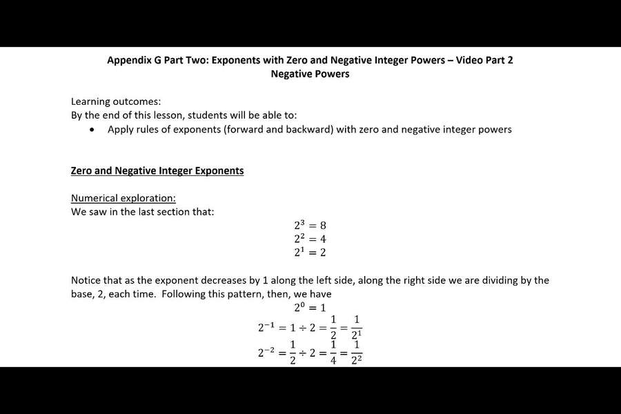 Appendix G Zero Negative Exponents Part 2 Video - Negative Exponents