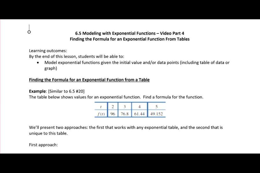 6.5 Part 4 Video - Exponential Formulas from Tables