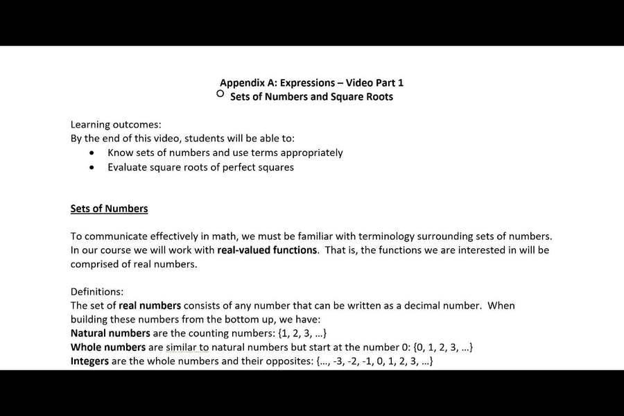 Appendix A Part 1 Video - Sets of Numbers and Square Roots