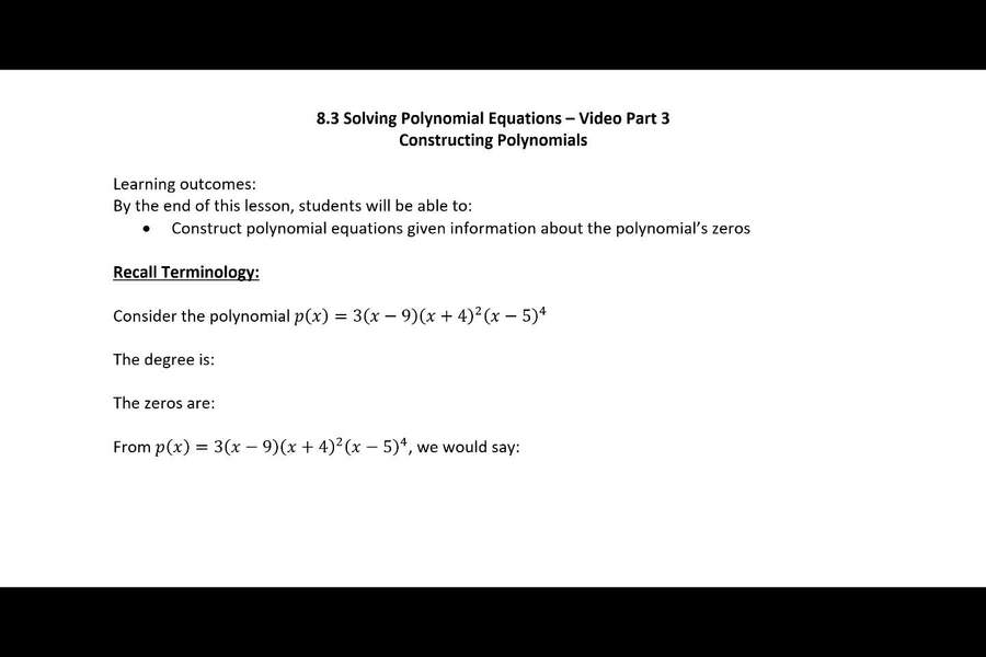 8.3 Part 3 Video - Constructing Polynomial Functions