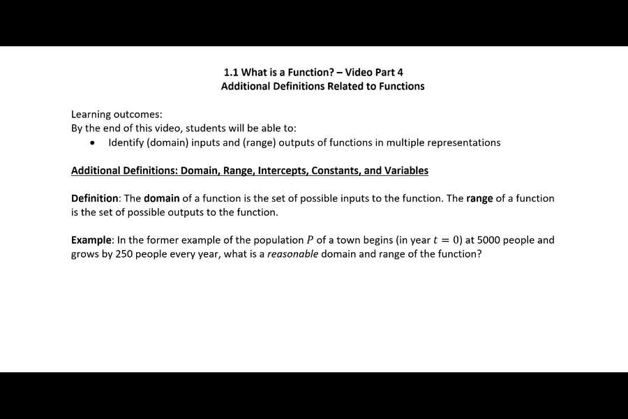 1.1 Part 4 Video Definitions Related to Functions