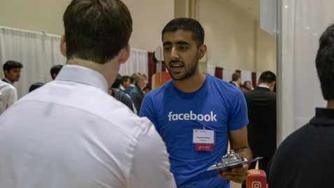 Thumbnail for entry Computer science students attend career fair featuring employers like Amazon, Microsoft