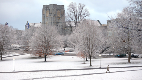 Thumbnail for entry Overnight snow adorns Blacksburg campus