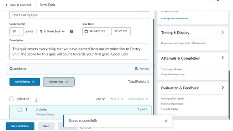 Thumbnail for D2L - New Quiz Creation Experience | Instructor