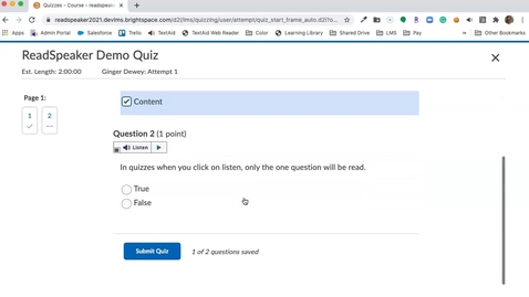 Thumbnail for entry ReadSpeaker - Quiz and Assignments using webReader