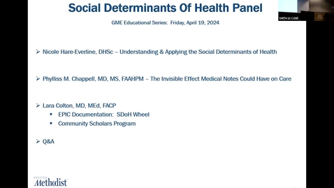 Thumbnail for Education Series 25: 4.19.2024 - Social Determinants of Health Panel
