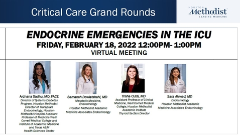 Thumbnail for Critical Care Grand Rounds  02.18.22: Endocrine Emergencies in the ICU