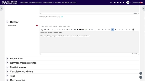 Thumbnail for Using the TinyMCE editor with WidgetHub