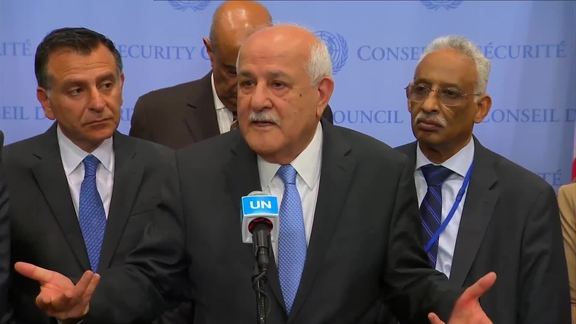 Riyad Mansour (Palestine) and others on the situation in Palestine - Security Council Media Stakeout
