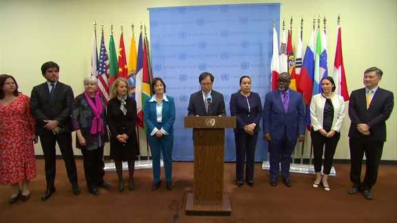 Joint statement delivered by Yamazaki Kazuyuki (Japan/Security Council President) on the Women, Peace and Security (WPS) Shared Commitments - Security Council Media Stakeout