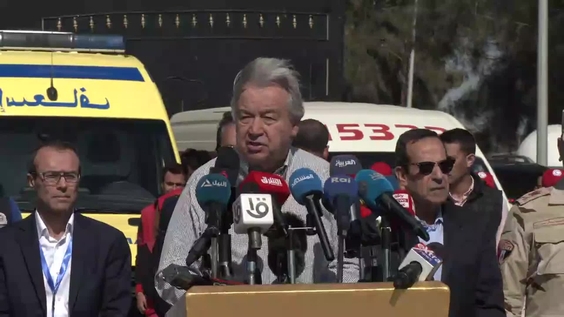 António Guterres (UN Secretary-General) at the Rafah border crossing - Media Stakeout