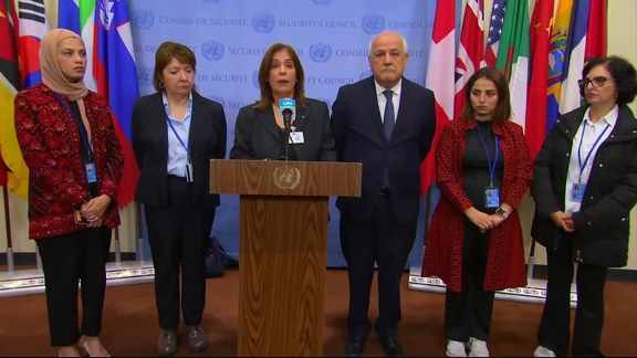 Mona al-Khalili (State of Palestine) and Civil Society representatives on the National Day of Palestinian Women, Peace and Security, and the situation in Palestine - Security Council Media Stakeout