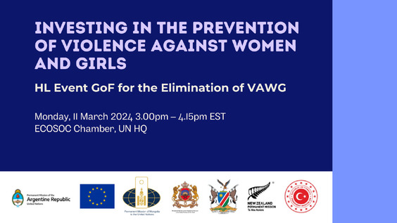 High-Level Side Event of the Group of Friends for the elimination of violence against women and girls: Investing in the prevention of violence against women and girls (CSW68 Side Event)
