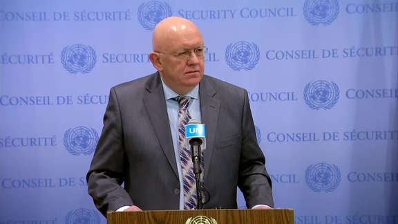 Vassily Nebenzia (Russia) on Ukraine, Navalny, Afghanistan and Gaza - Security Council Media Stakeout