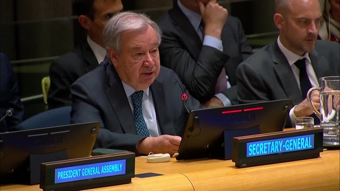 António Guterres (UN Secretary-General)  at the United Nations High-Level International Conference on "The Peaceful Settlement of the Question of Palestine and the Implementation of the Two-State Solution" -  Ministerial meeting and wrap-up session