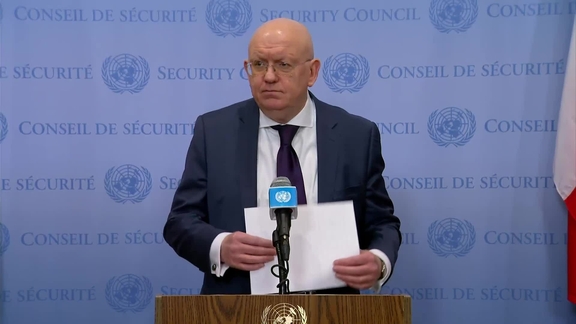 Vassily Nebenzia (Russia) on the draft resolution prohibiting placement of nuclear weapons in outer space - Security Council Media Stakeout