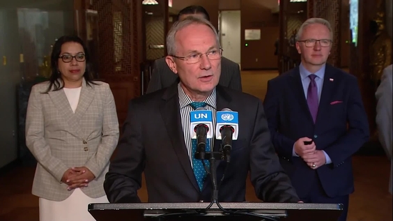 Csaba Kőrösi (General Assembly President) and Tedros Adhanom Ghebreyesus (WHO) on the two-day multistakeholder hearing related to health - General Assembly Media Stakeout
