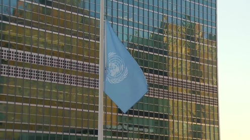 Flag lowering at UN Headquarters for colleagues who have been killed in Gaza