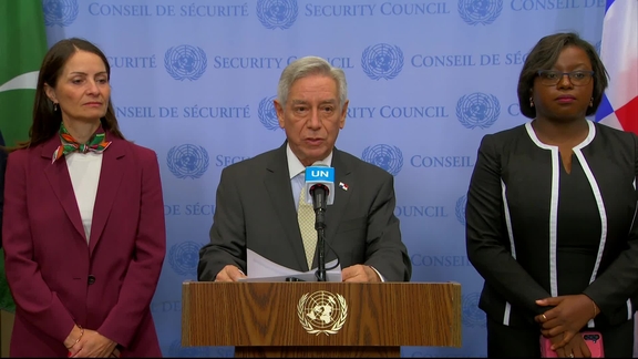 Eloy Alfaro de Alba (Panama/Security Council President) on behalf of the signatories of the Shared Commitments on Women, Peace and Security (WPS) – Security Council Media Stakeout