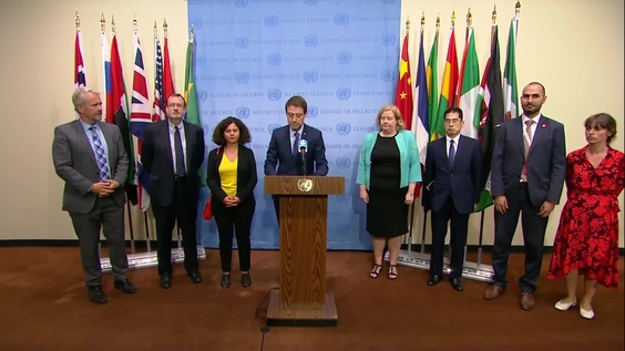 Ferit Hoxha (Albania) along with representatives of France, Ireland, Norway, United Kingdom, United States, Japan and Malta on the situation in Georgia - Security Council Media Stakeout