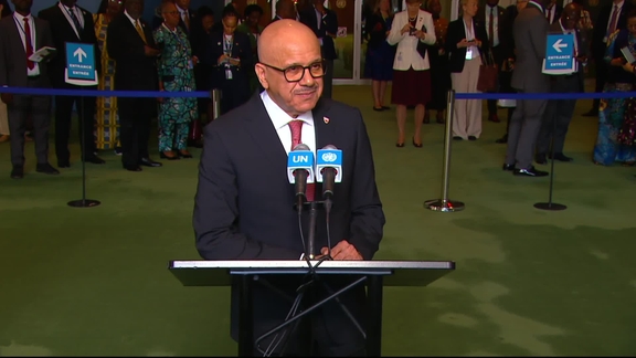 Abdullatif bin Rashid Al Zayani (Bahrain) following the elections of the incoming five UNSC member states for 2026-2027 - General Assembly Media Stakeout
