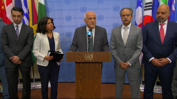 Riyad Mansour, Permanent Observer of the State of Palestine, on behalf of the Organization of Islamic Cooperation - Joint Security Council Media Stakeout