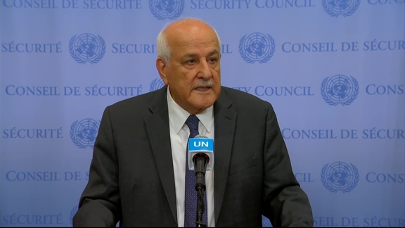 Riyad Mansour (Palestine) on the situation in the Middle East -Security Council Media Stakeout