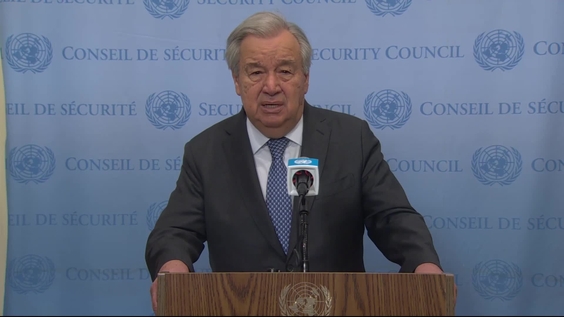 António Guterres (UN Secretary-General) on the situation in Gaza at the Security Council Stakeout.