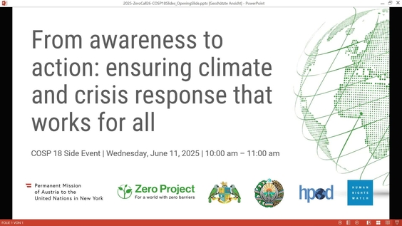 From awareness to action: ensuring climate and crisis response that works for all (CRPD-COSP18 Side Event)
