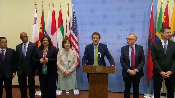 Ferit Hoxha (Albania, SC President) on behalf of the signatories of the Statement of Shared Commitments for the principles of Women, Peace, and Security, on the situation of women in Sudan - Security Council Media Stakeout