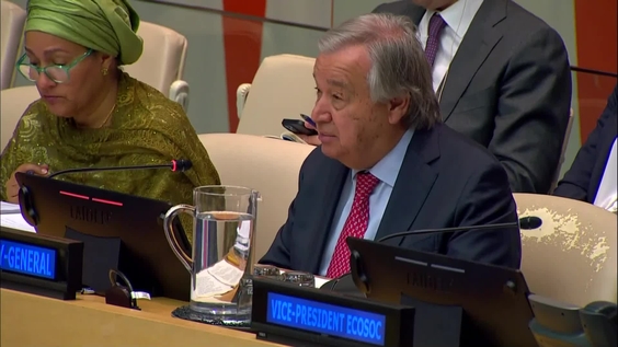 António Guterres (Secrétaire général de l&#039;ONU) pendant 19ème séance plénière du Conseil économique et social, session 2023