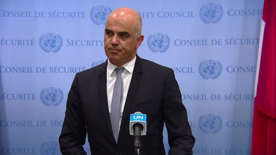  Alain Berset (Switzerland) on the protection of civilians in armed conflict - Security Council Media Stakeout