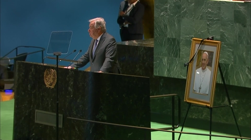 António Guterres (UN Secretary-General) on the tribute to the memory of His Holiness Pope Francis - General Assembly, 67th Plenary meeting, 79th session