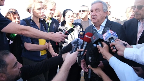 Antonio Guterres (Secretary-General) at Rafah Border Crossing in Egypt