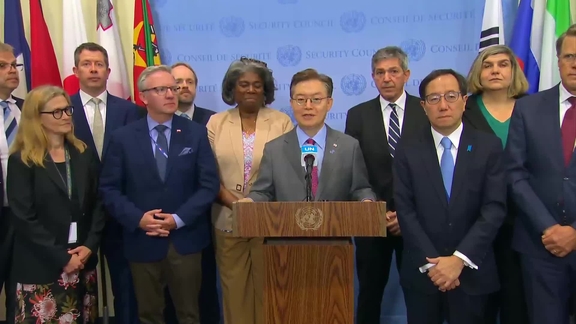 Joonkook Hwang (Republic of Korea) delivers joint statement on human rights in DPRK - Security Council Media Stakeout