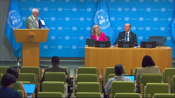 Sarah Hendricks (UN-Women) and Shantanu Mukherjee (UNDESA) on the launch of the Gender Snapshot Report 2026
