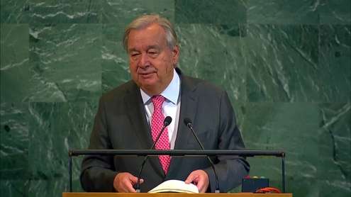 António Guterres (UN Secretary-General) at the High-level plenary meeting to commemorate the eightieth anniversary of the establishment of the United Nations - General Assembly, 80th session