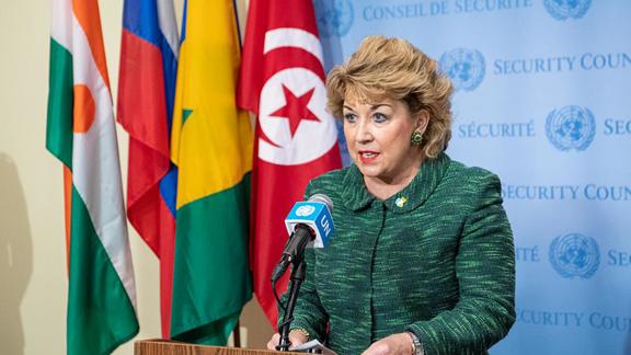 Geraldine Byrne Nason (Ireland) on conflict and hunger - Security Council Media Stakeout