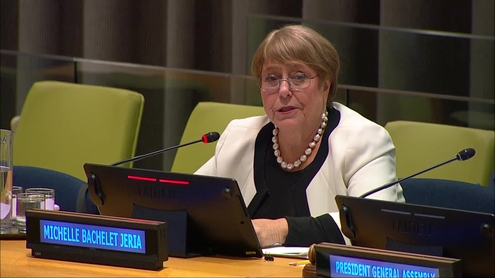 Michelle Bachelet Jeria (Candidate for UN Secretary-General) at the Interactive dialogue for the position of the next Secretary-General