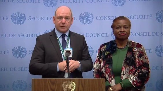Fergal Mythen (Ireland) and Natalia Kanem (UNFPA) in relation to the Arria-formula meeting on Youth, Peace and Security - Security Council Media Stakeout