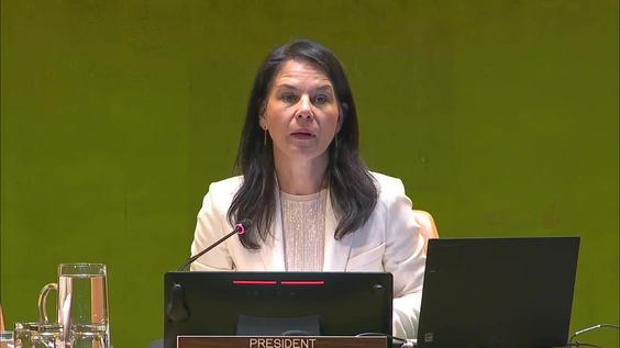 Annalena Baerbock (President of the General Assembly) at the High-level plenary meeting to commemorate the 65th anniversary of the Declaration on the Granting of Independence to Colonial Countries and Peoples