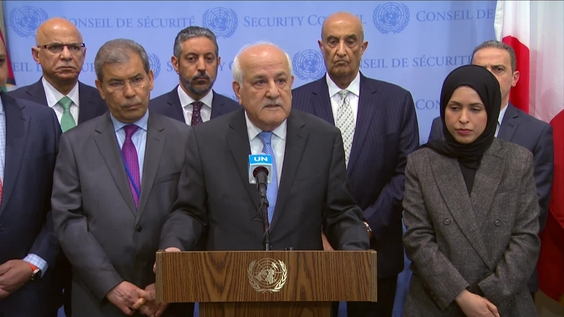 Riyad Mansour (Palestine) on the situation in Gaza - Security Council Media Stakeout