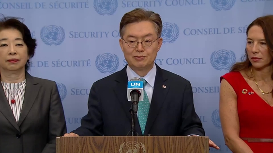 Joonkook Hwang (Republic of Korea) delivers joint stakeout on Climate, Peace and Security - Security Council Media Stakeout