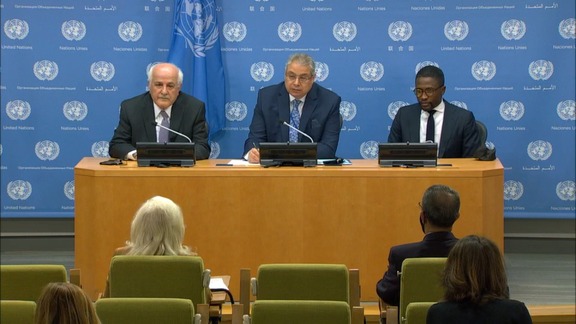 Press Conference: Amb. Sofiane Mimouni (Algeria) and Chair of the Arab Group; along with Amb. Abdou Abarry (Niger) and Chair of the Organization of Islamic Cooperation; and Amb. Riyad Mansour, Permanent Observer of the State of Palestine to the UN