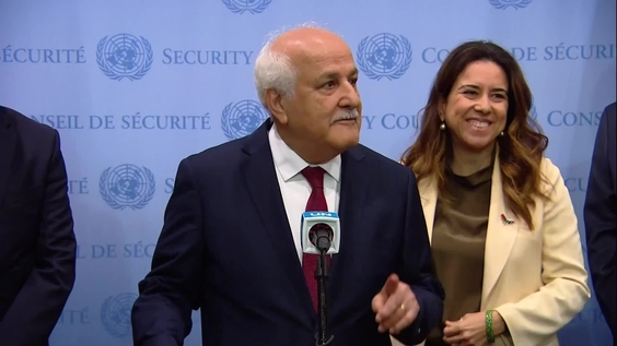 Riyad Mansour (Palestine) on Israel and Palestine - Security Council Media Stakeout