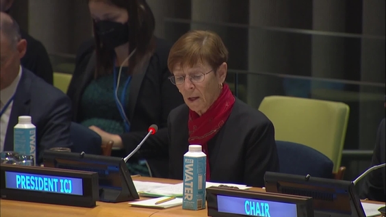 Judge Joan Donoghue (International Court of Justice President) at the Sixth Committee, 26th meeting - General Assembly, 77th session