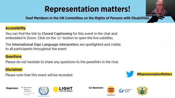 Representation Matters! Deaf Members in the UN Committee on the Rights of Persons with Disabilities – COSP14 Side Event 