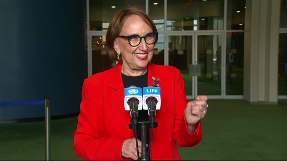 Rebeca Grynspan Mayufis (Candidate for UN Secretary-General) on the side of the interactive dialogues for the position of the next Secretary-General of the United Nations - Media Stakeout