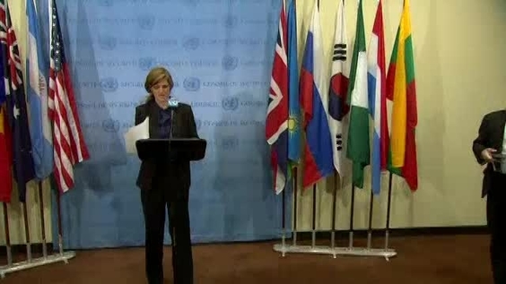 SC President, Samantha Power (USA) on Syria, Ebola, Iraq, Terrorism, Peacekeeping, South Sudan - Security Council Media Stakeout (30 September 2014)
